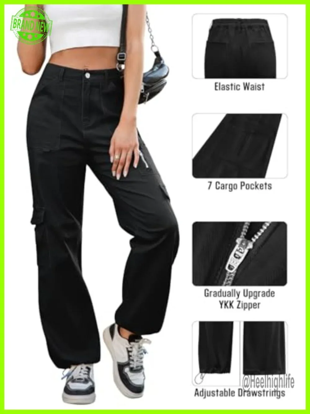 Women's High Waist Wide Leg Cargo Pants with 7 Pockets Stretchy Baggy Y2K